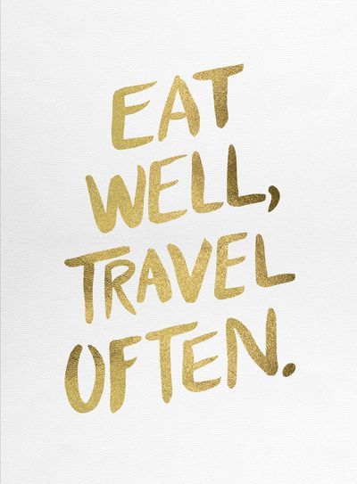 Eat Well Travel Often on Gold Art Print by Cat Coquillette